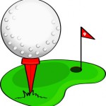 Clip Art Illustration of a Cartoon Golf Ball on a Golf Course