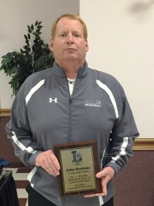 Lorain High Titans basketball coach John Rositano was honored with a plaque from the Lorain Sports Hall of Fame for being named Division 1, All-Ohio Basketball 2014-15 Coach of the Year. The presentation was made at the Titans banquet by Lorain Athletic Director Bryan Koury who is a LSHOF Committee member.