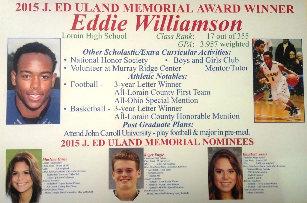 2015 finalists for the J. Ed Uland Award and winner Eddie Williamson