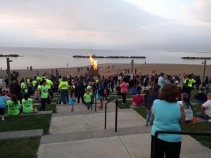 The bonfire blazes on Lakeview Beach at the 2015 Lorain Schools Homecoming Bonfire held on Oct. 8.